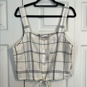 A NEW DAY NWT Linen Blend Cropped Tank Windowpane Button Front Tie Hem XXL